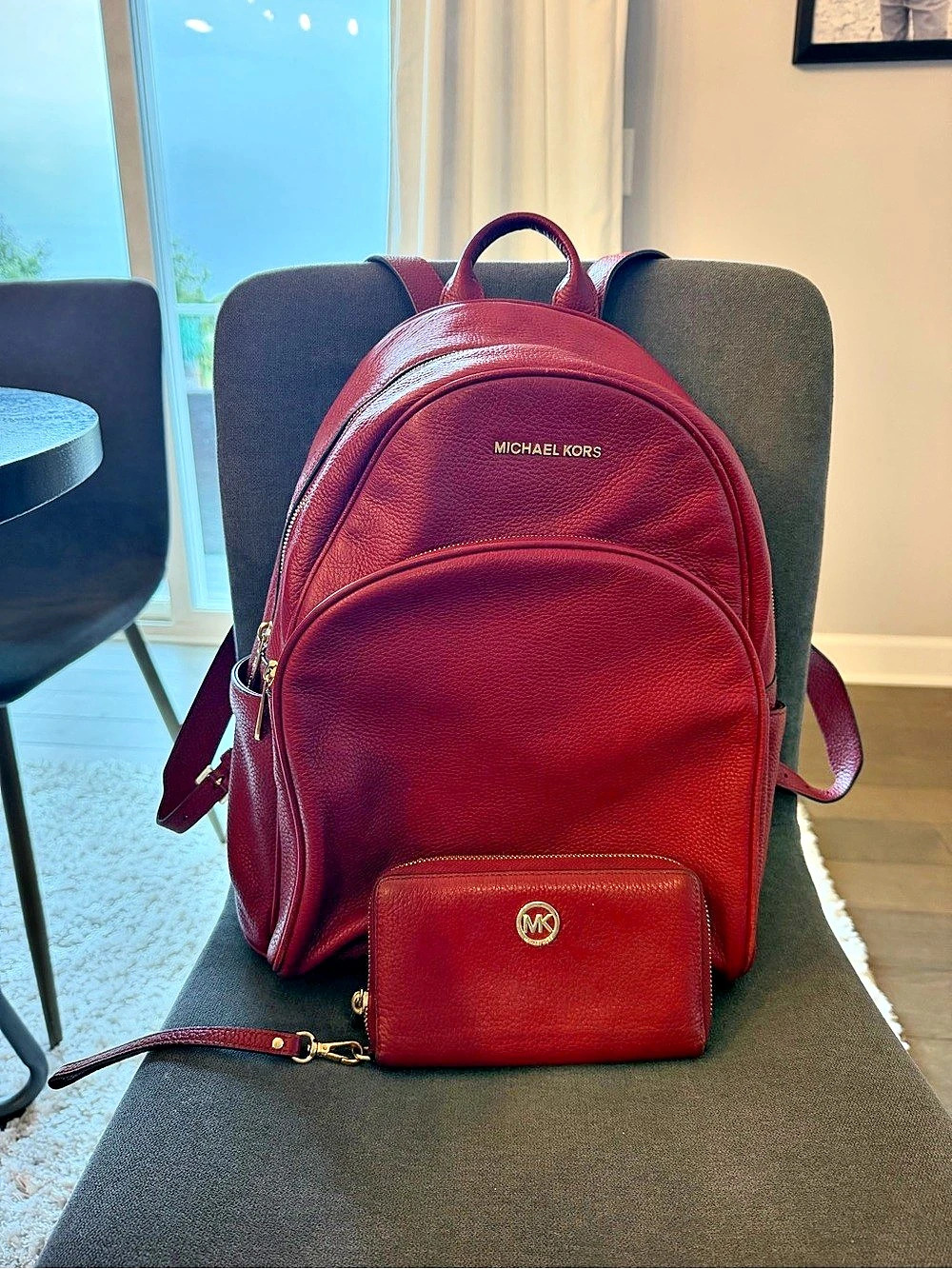 Michael Kors Abbey Large Backpack Red with Matching Wristlet